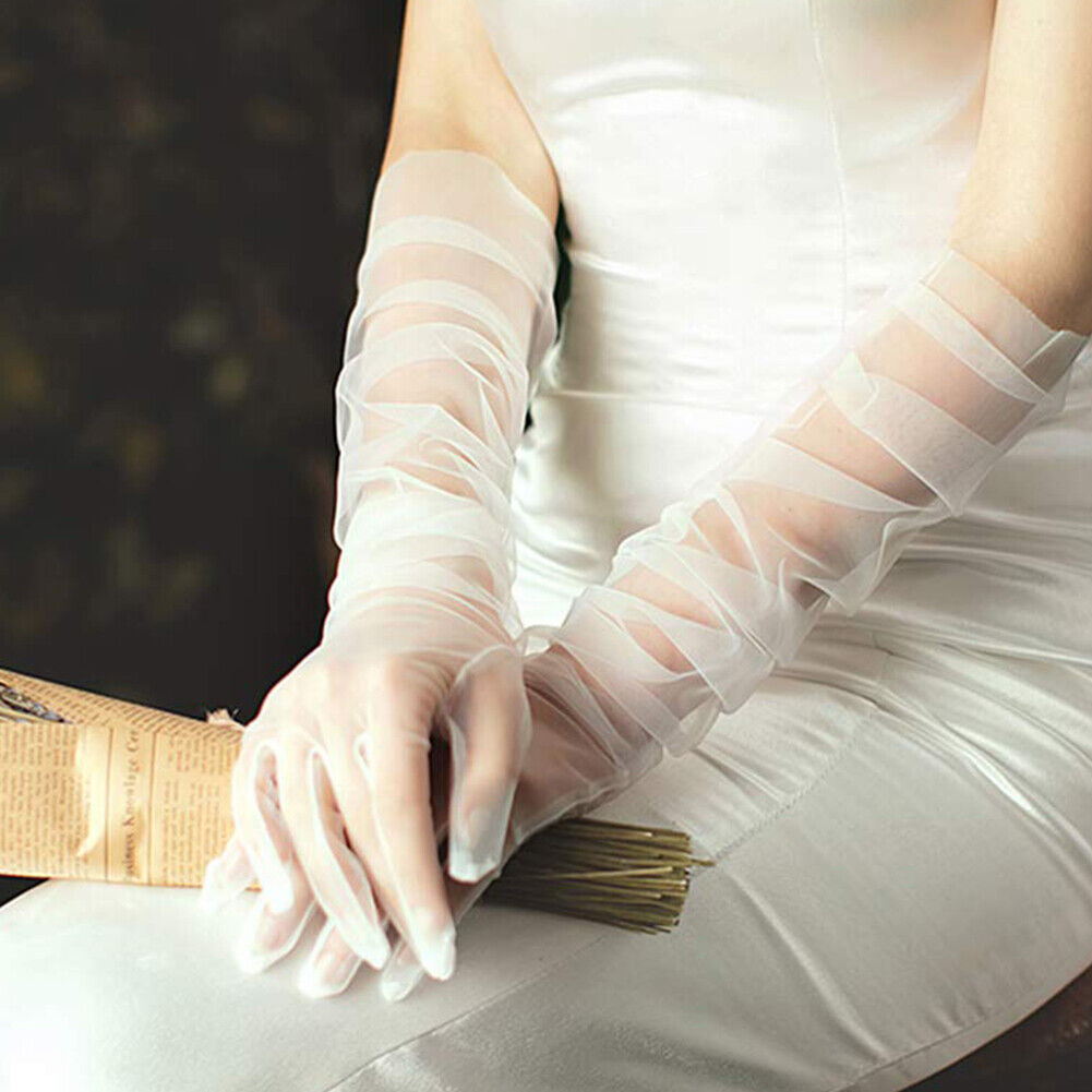 US 1~2 Paris 27'' Wedding Bridal Prom Sheer Tulle Long Elbow Gloves Party Opera