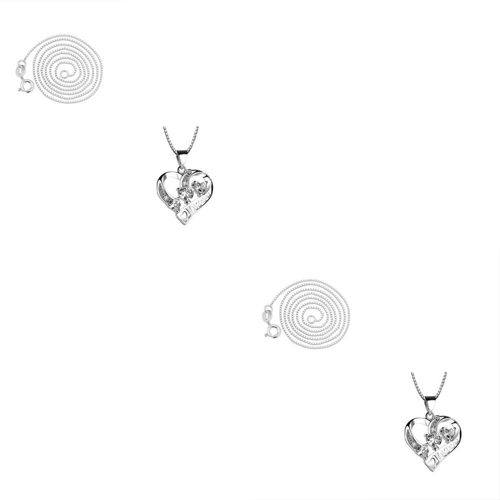 US1-2Pc 925 Sterling Silver Infinity Love Heart Cubic Zirconia Pendant Necklace