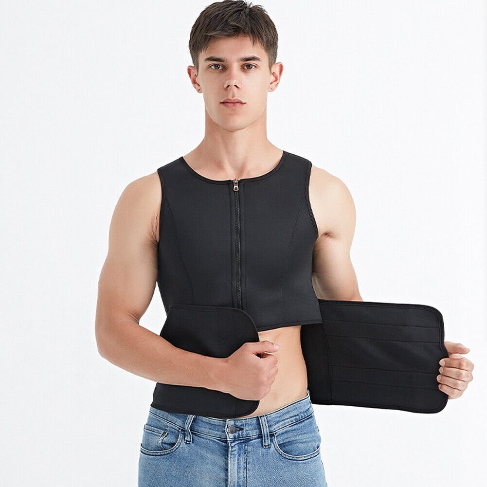 US Men's Sauna Thermo Sweat Waist Trainer Top Vest Suit Body Shaper Belt Corset