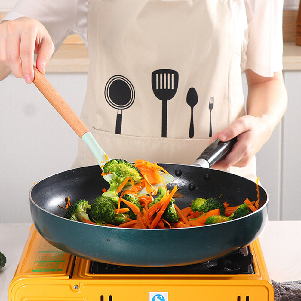 US 11 Pcs Kitchen Cooking Utensils Set Wooden Handle Silicone Heat Resistant