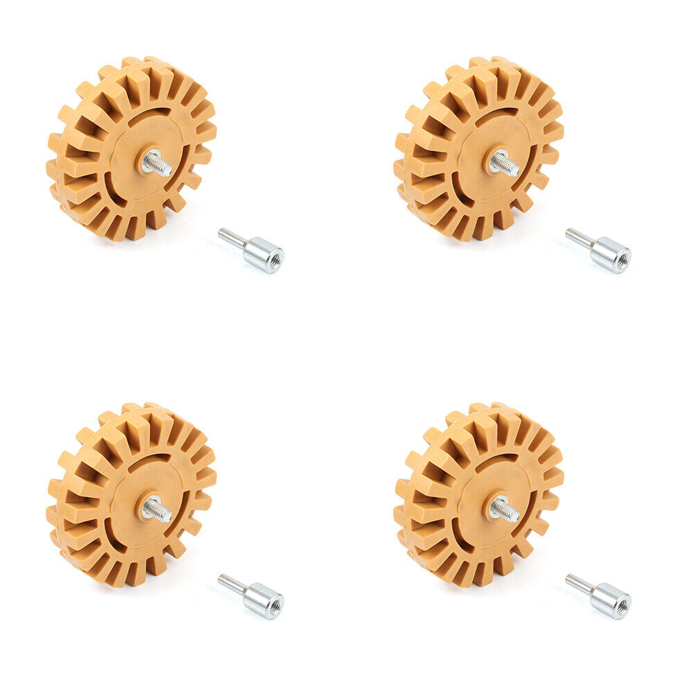 US 2-4 Pc 4” Decal Removal Wheel ABN Rubber Eraser Drill Arbor Adapter Pinstripe