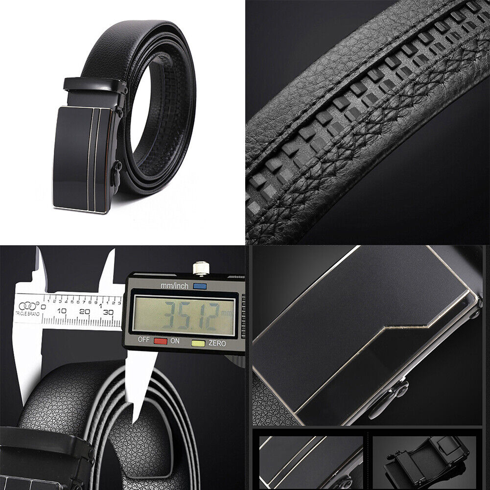 US Mens Belt Leather Ratchet Dress Belt with Automatic Sliding Buckle Adjustable