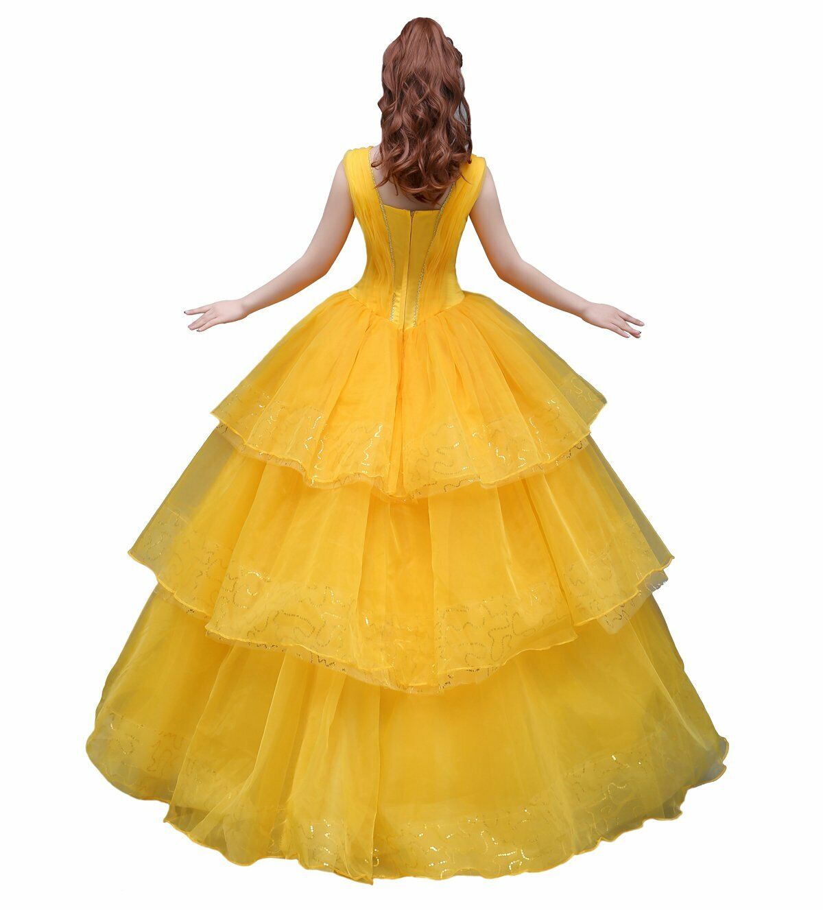 Angelaicos Women's Layered Lace Costume Dress Prom Ball Gown Long Yellow