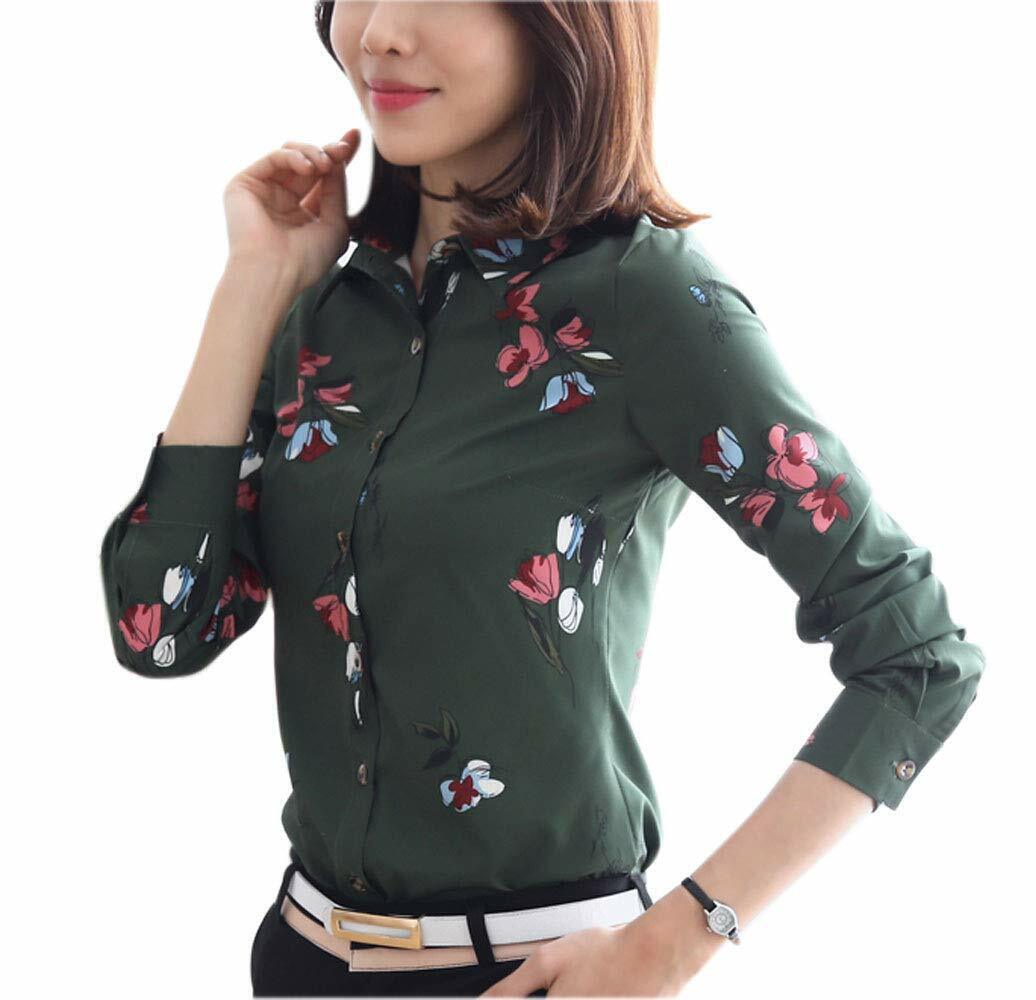 Women's Button Down Long Sleeve Printed Shirt Tailored Blouse
