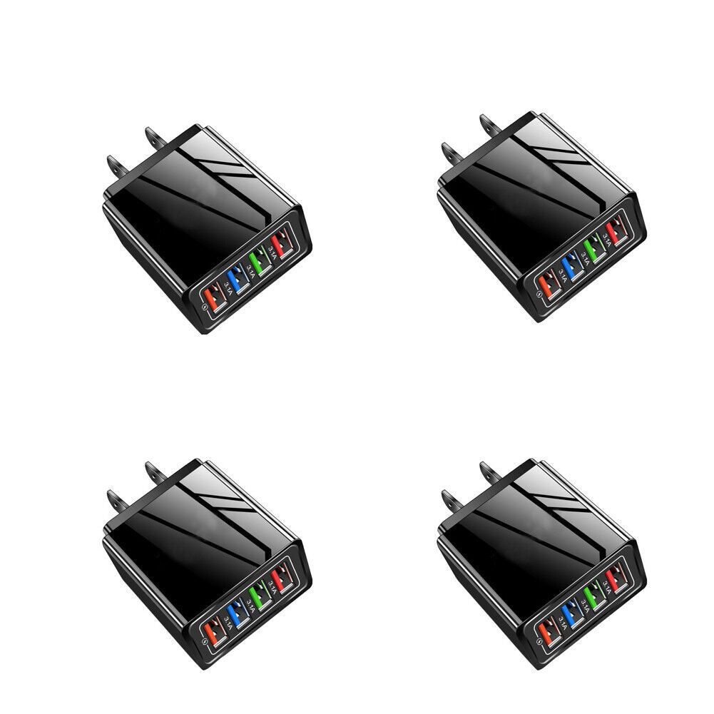 US 2-4 Pack Fast Charging QC 3.0 Wall Charger 4 Ports USB Hub Power Adapter Plug