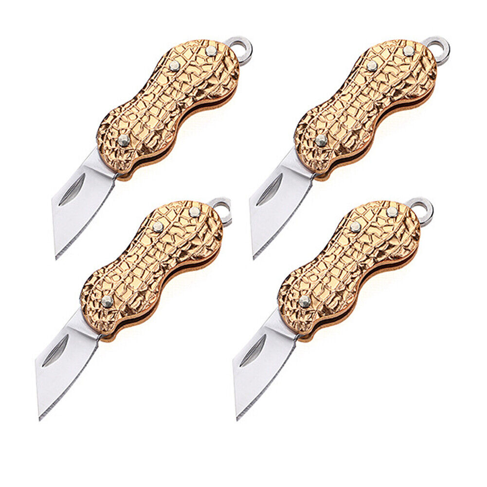 US 2-4 Pcs Mini Portable Folding Knife Peanut Shape Necklace Stainless Steel EDC