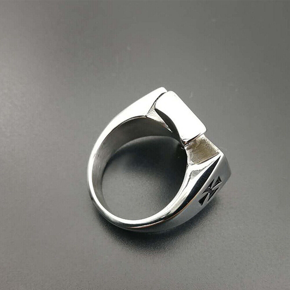 US 2 Pack Mens Iron Cross Biker Ring Stainless Steel Mc Black Silver Size 7-11