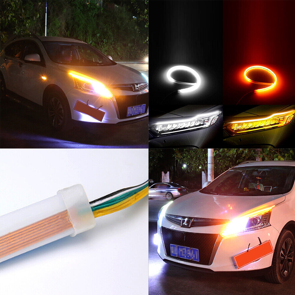 US 2-4 Pack 23.62'' Flexible IR LED Waterproof Slim Turn Signal Strip Headlight