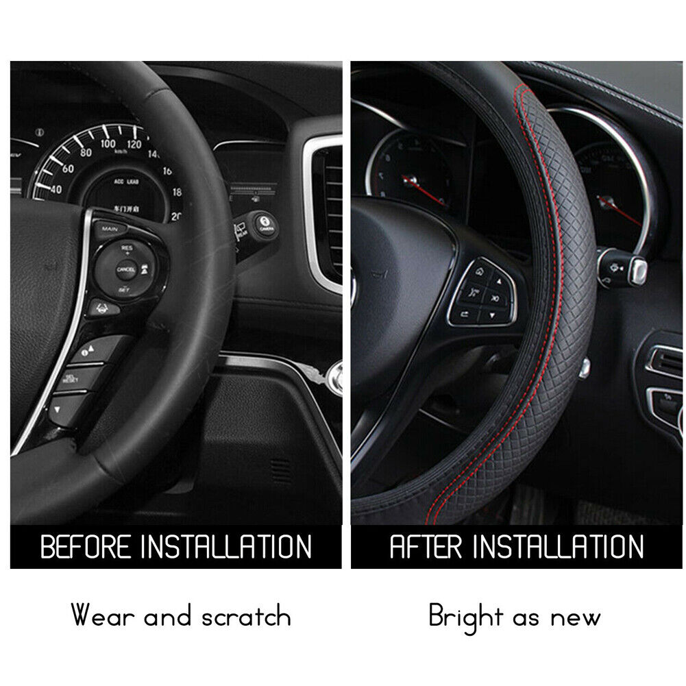 US 2-4Pc Leather Car Steering Wheel Cover 15 Inch 15'' Non-Slip Grip Protector