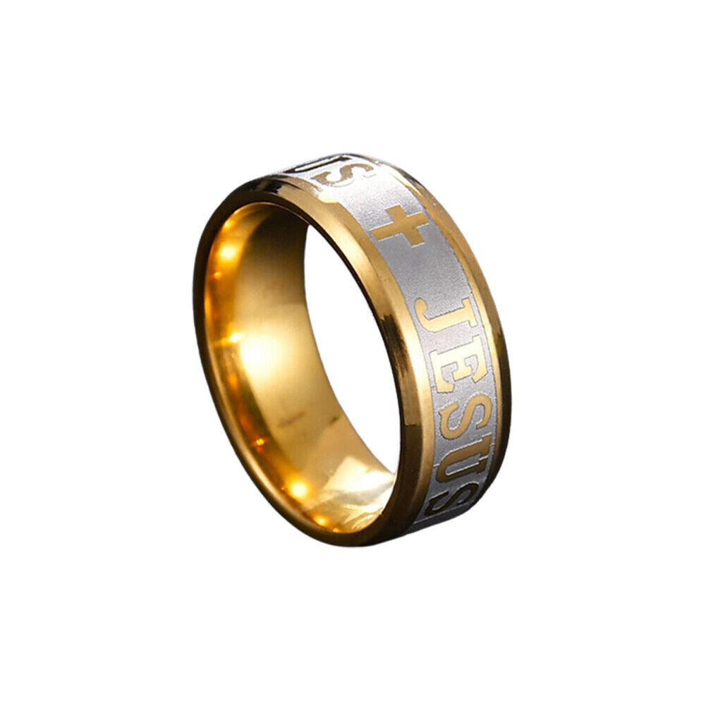 US 1-2 Pack Men Stainless Steel Gold Plated Christian Jesus Cross Ring Band