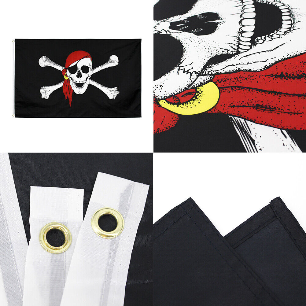 US 2-4 Pcs 3x5 Ft Jolly Roger Pirate Red Bandana Skull Flag Brass Grommet Banner
