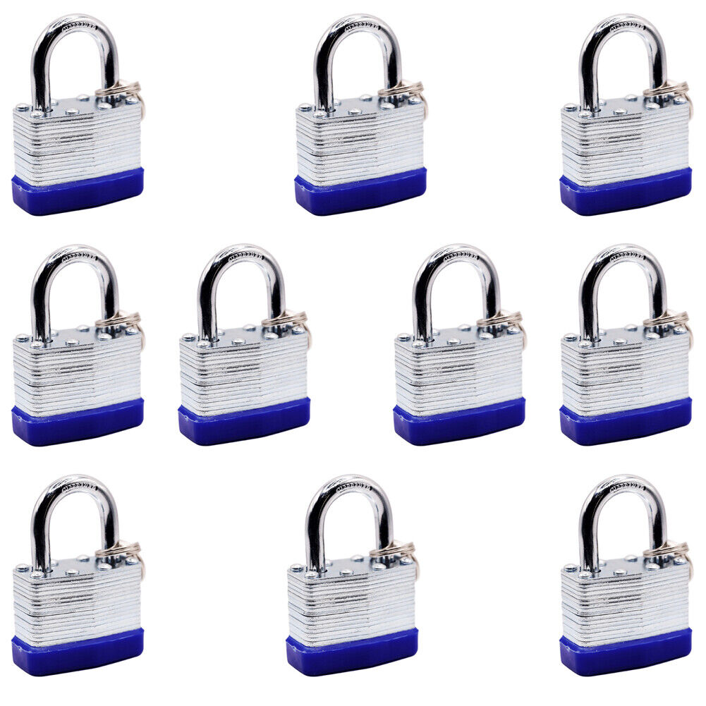 US 10-20 Pc Laminated Pad Locks Keyed Padlocks Alike Nickel Plated Brass Key New