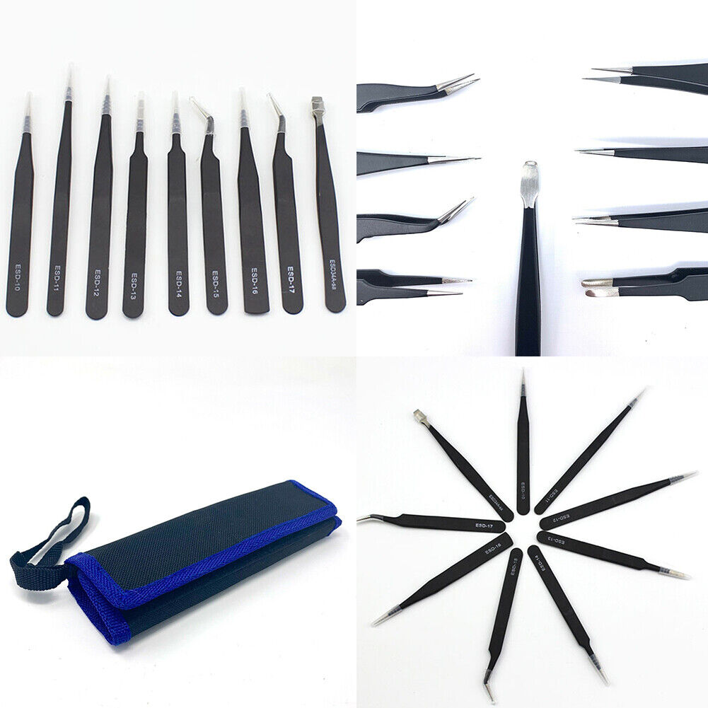 US 9 pc ESD Tweezers Anti Static Tool Precision Kit Set Tools Electronics Repair
