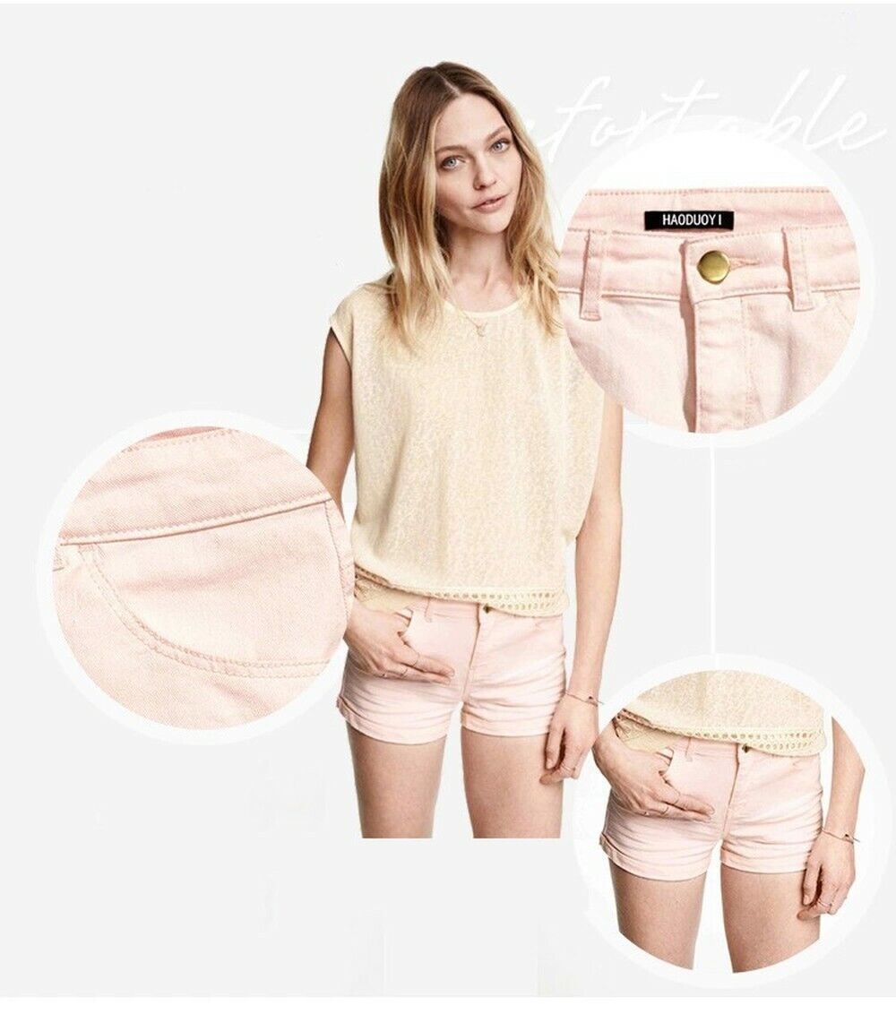 HaoDuoYi Womens Solid Color Fitted Low Waist Casual Hot Shorts
