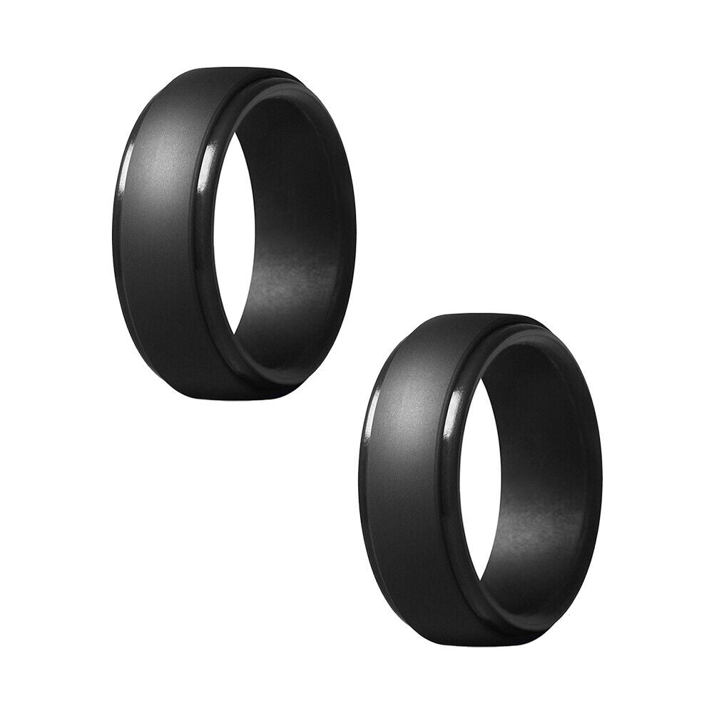 US 1-2 Pcs Men's Black Polish 9mm Silicone Wedding Ring Band Rubber Engagement