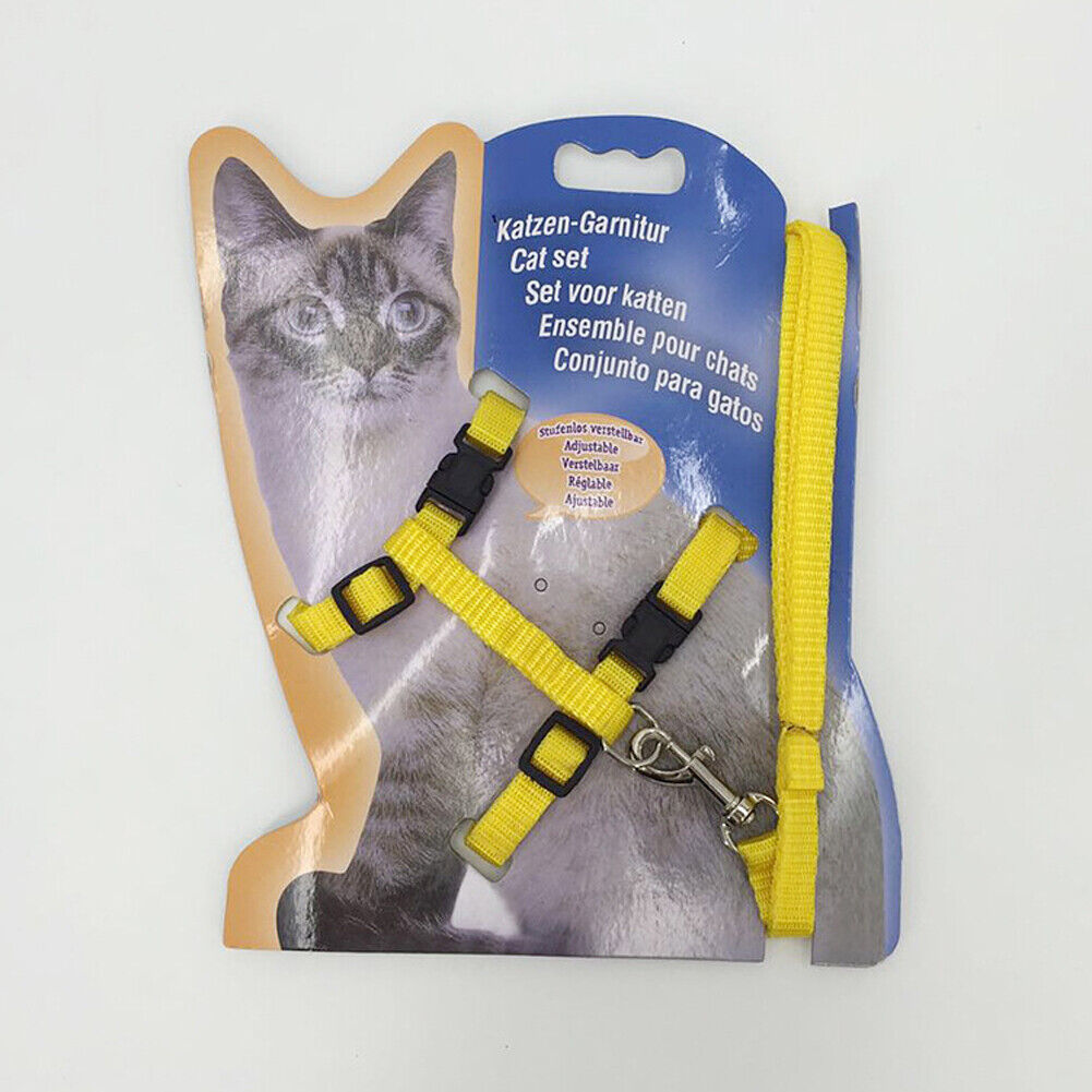 US 2-4Pc Adjustable Cat Halter Harness Nylon Strap Collar Leash Belt Safety Fine