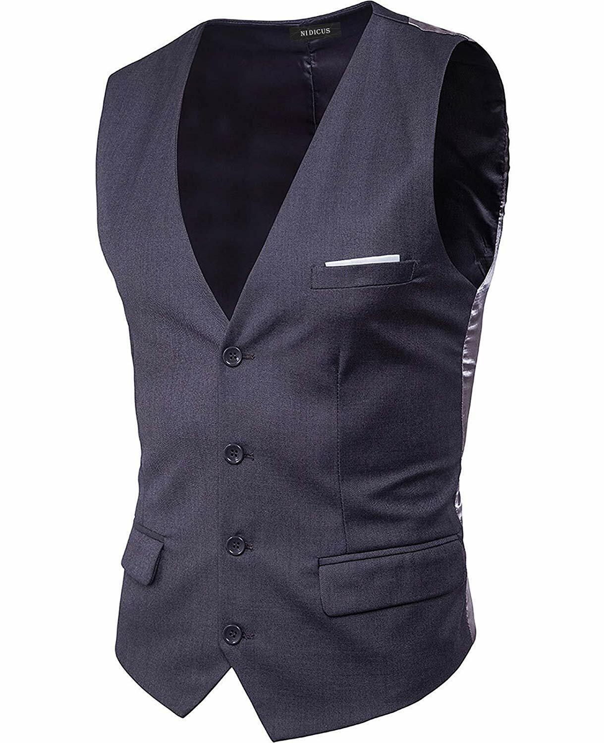 Nidicus Mens Formal Satin V-Neck 4 Button Solid Tuxedo Modern Stylish Suit Vest
