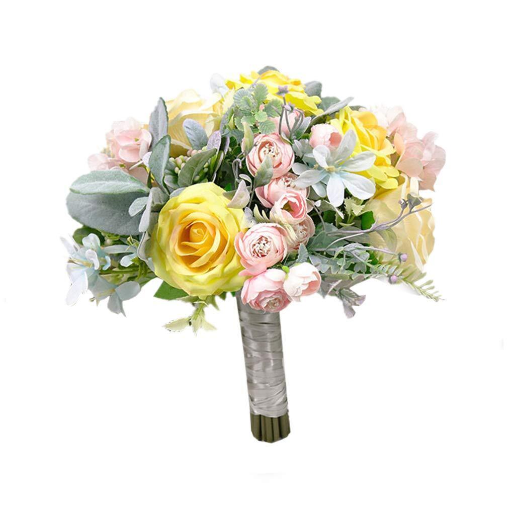 Bridal Holding Wedding Bouquet Fabric Light Coral Ivory Rose Peony Mix Flowers