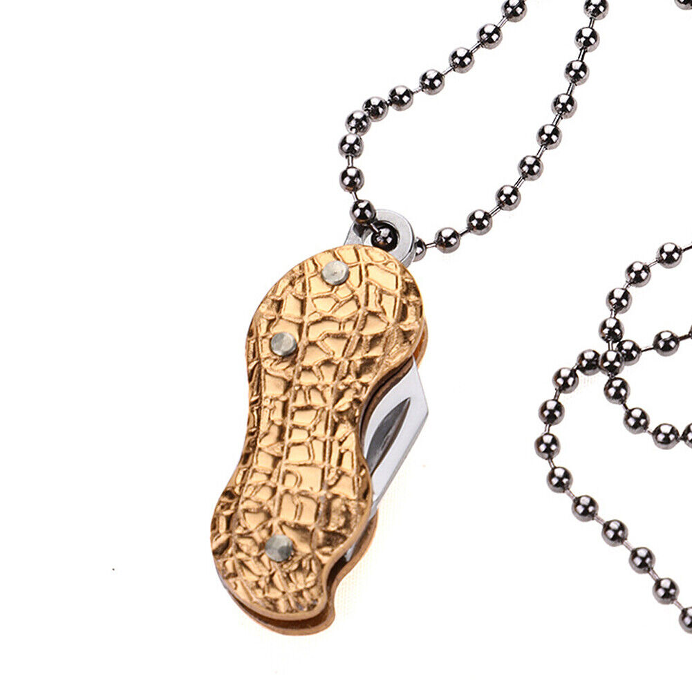 US 2-4 Pcs Mini Portable Folding Knife Peanut Shape Necklace Stainless Steel EDC