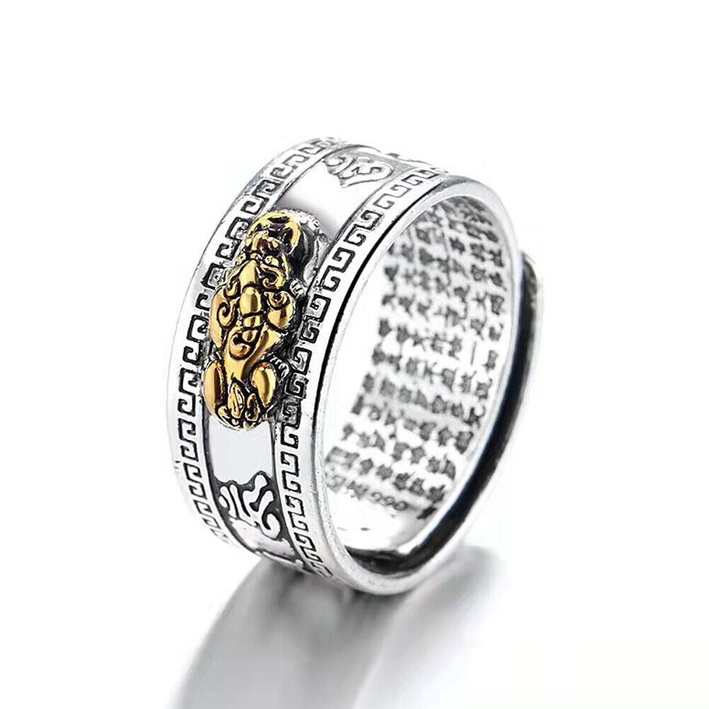 US 3-6 Pack Feng Shui Pixiu Mani Mantra Adjustable Ring Wealth Ring Lucky