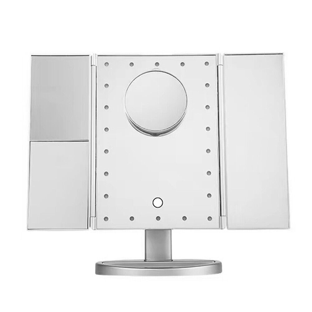 US USB LED Tri-Fold 2X 3X 10X Magnifying Makeup Mirror Touch Screen Standing