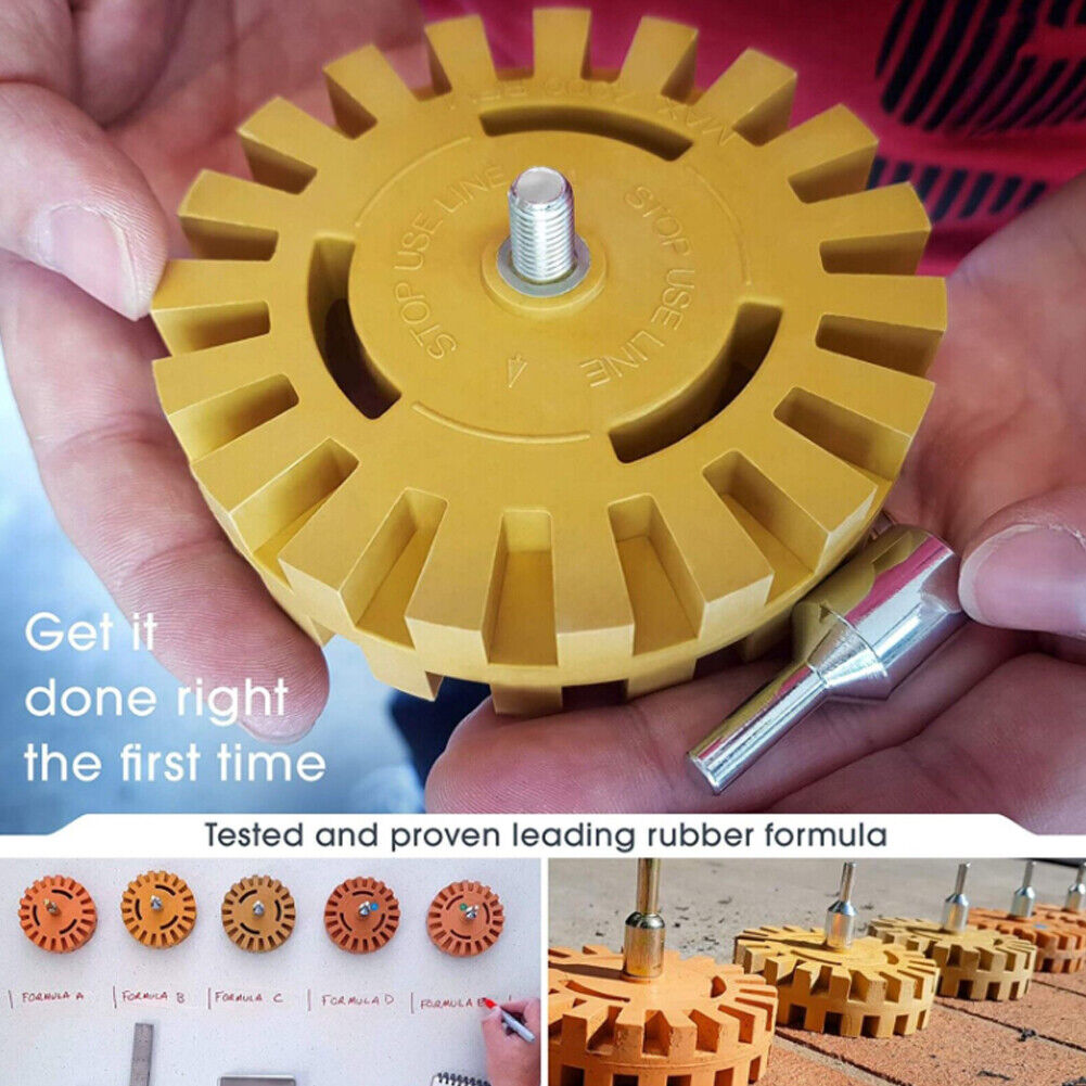US 2-4 Pc 4” Decal Removal Wheel ABN Rubber Eraser Drill Arbor Adapter Pinstripe