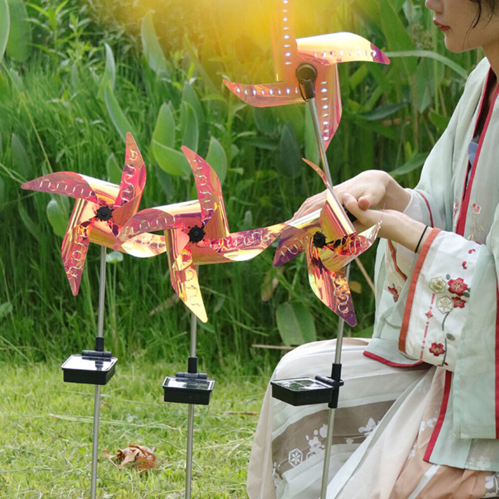 US 2-4 Pcs Solar LED Windmill Spinner RGB Wind Outdoor Catcher Patio Holiday
