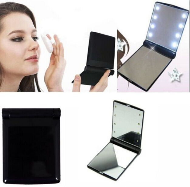 Makeup Cosmetic Folding Portable Compact Pocket Mirror with 8 LED Lights Lamps