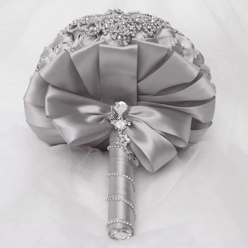 7.1 Inch Handmade Satin Rose Bridal Bouquet Toss Round Wedding Bouquet