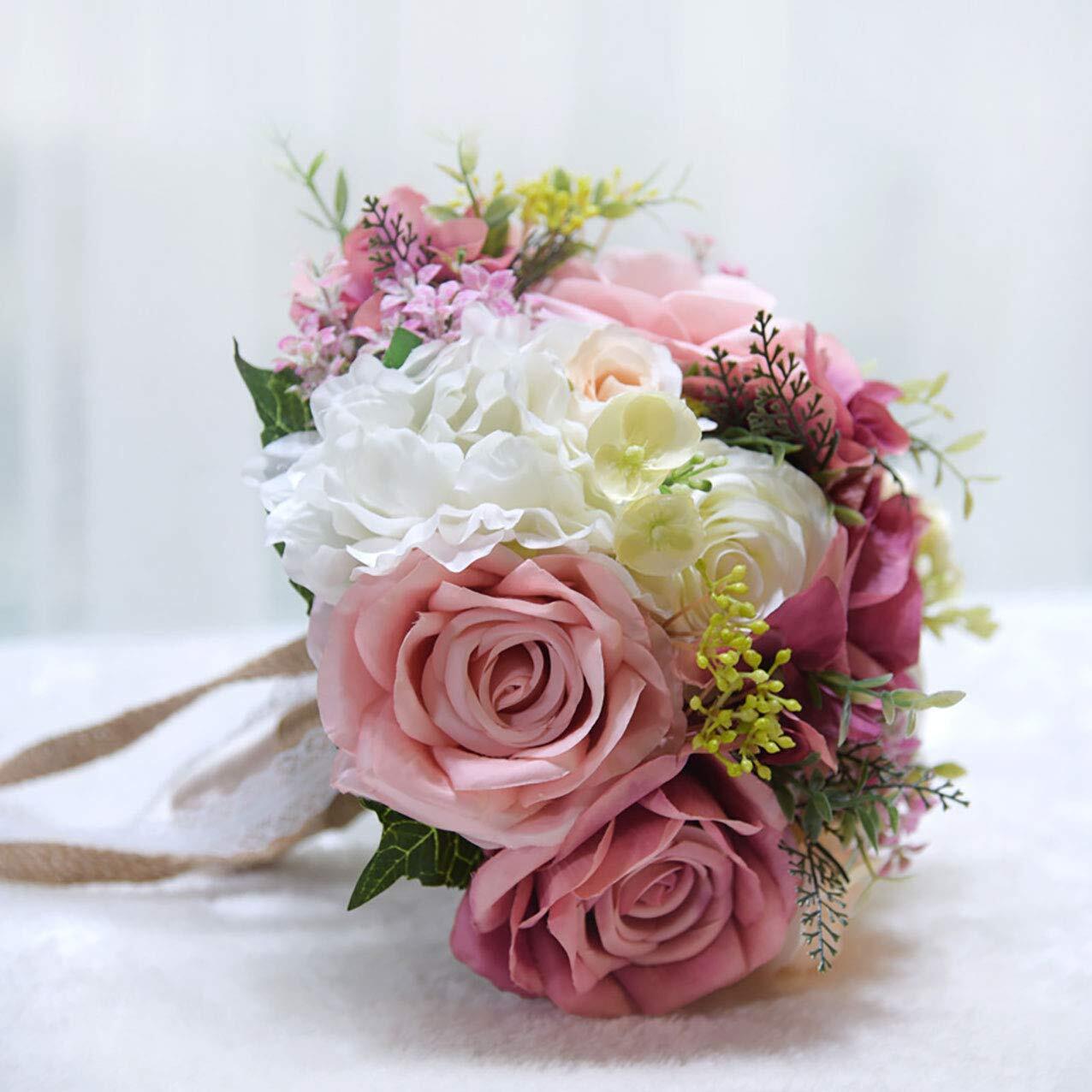 Bridal Holding Wedding Bouquet Real-Looking Mixed Flowers Ivory Greeneryet