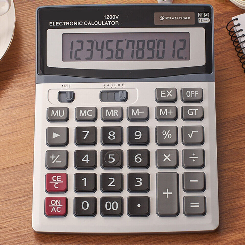 US 12-Digit Desktop Calculator Standard Function Dual Power Solar and AA