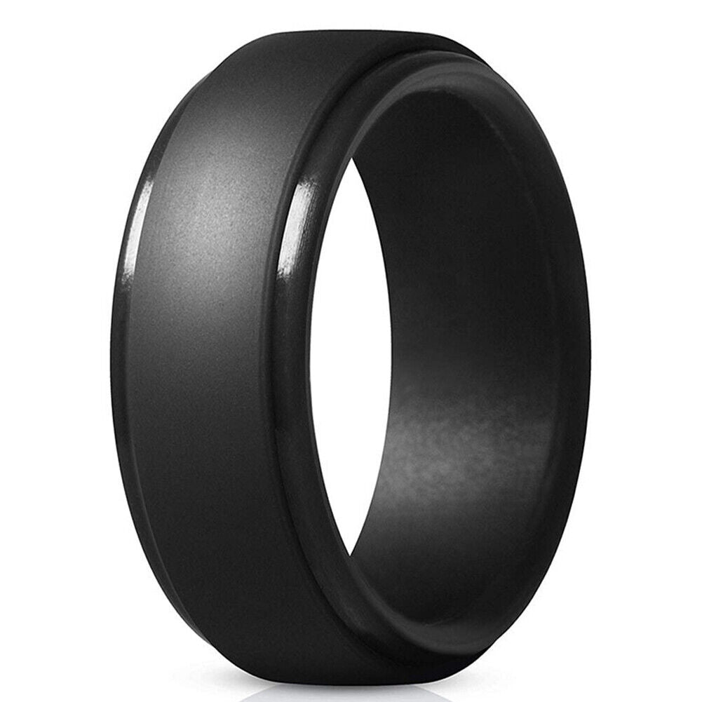 US 1-2 Pcs Men's Black Polish 9mm Silicone Wedding Ring Band Rubber Engagement