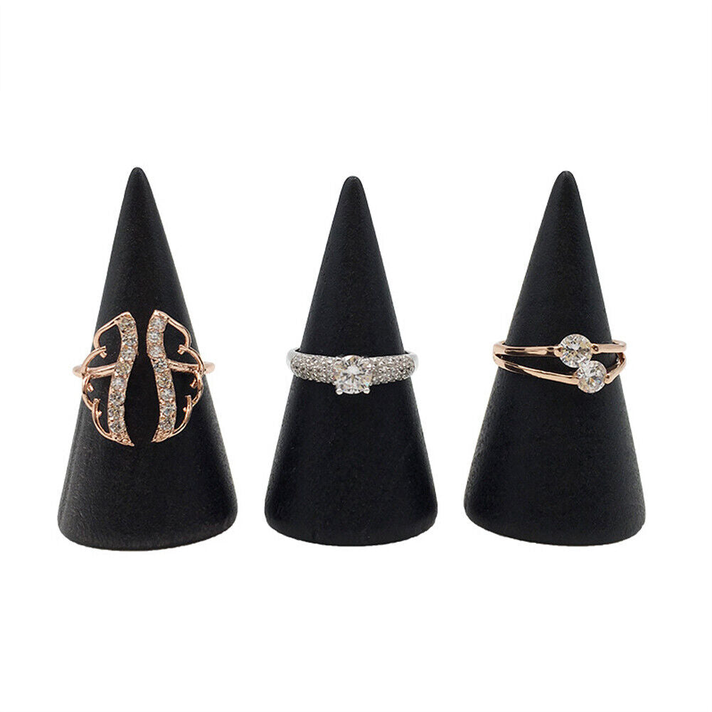 US 10-20 Pc Wood Cone Ring Holder Durable Finger Jewelry Display Stand DIY Craft