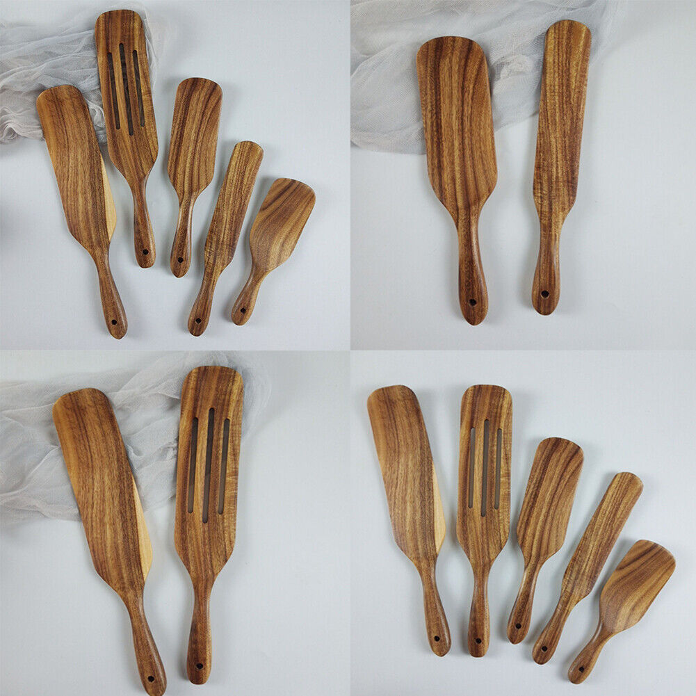 US 1-2 Set of 5 Pcs Nice-nook Spurtles Cook Kitchen Tool Wooden Non Stick Spoon