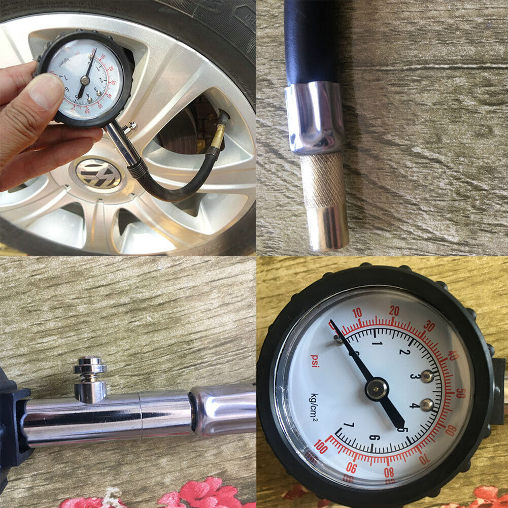 US Premium Flexible Hose Truck Car Tire Pressure Gauge 0-100 PSI Air Meter Teste