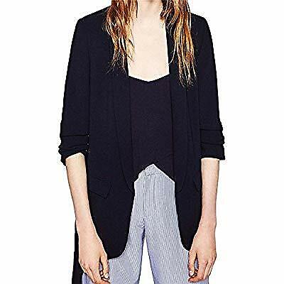 MFrannie Womens Solid Open Front Shirring 3/4 Sleeve Work Blazer