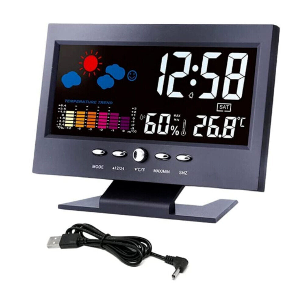 US 1-2 Pack Projection Alarm Clock Bedrooms Weather Temperature Humidity Station