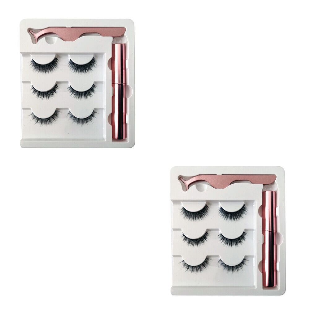 US 6 Pairs Magnetic Eyelashes Set Eyeliner Tweezer Kit False Mink Lashes Black