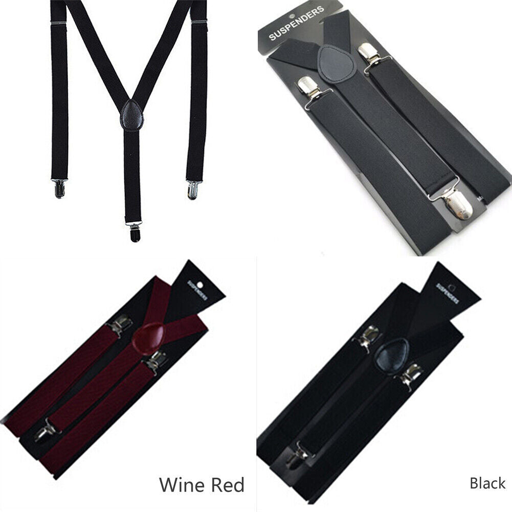 US 4 Pack Wide Suspenders For Mens Adjustable Clip-On Y-Back Heavy Duty Black