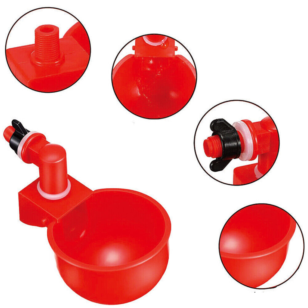 US 6-12 Pc Poultry Water Cup Chicken Feeder Duck Turkey Rabbit Automatic Filling