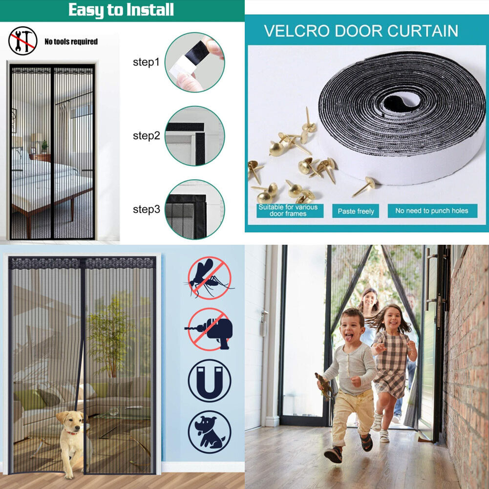 US 1-2 Pack Magnetic Screen Door Hands-Free Anti Mosquito Bugs Fly Curtian Mesh