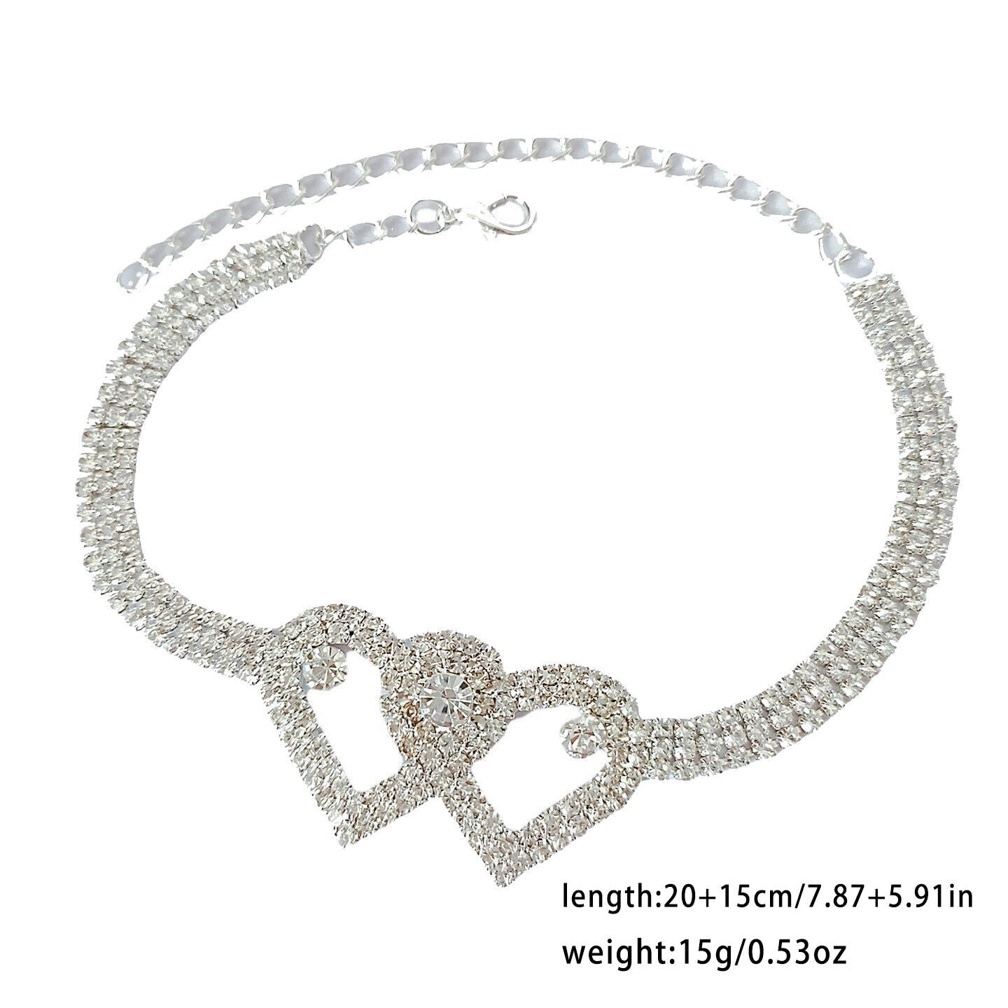 US 2-4 Pack Love Chain Double Heart Anklet Bracelet Bling Crystal Ankle Barefoot