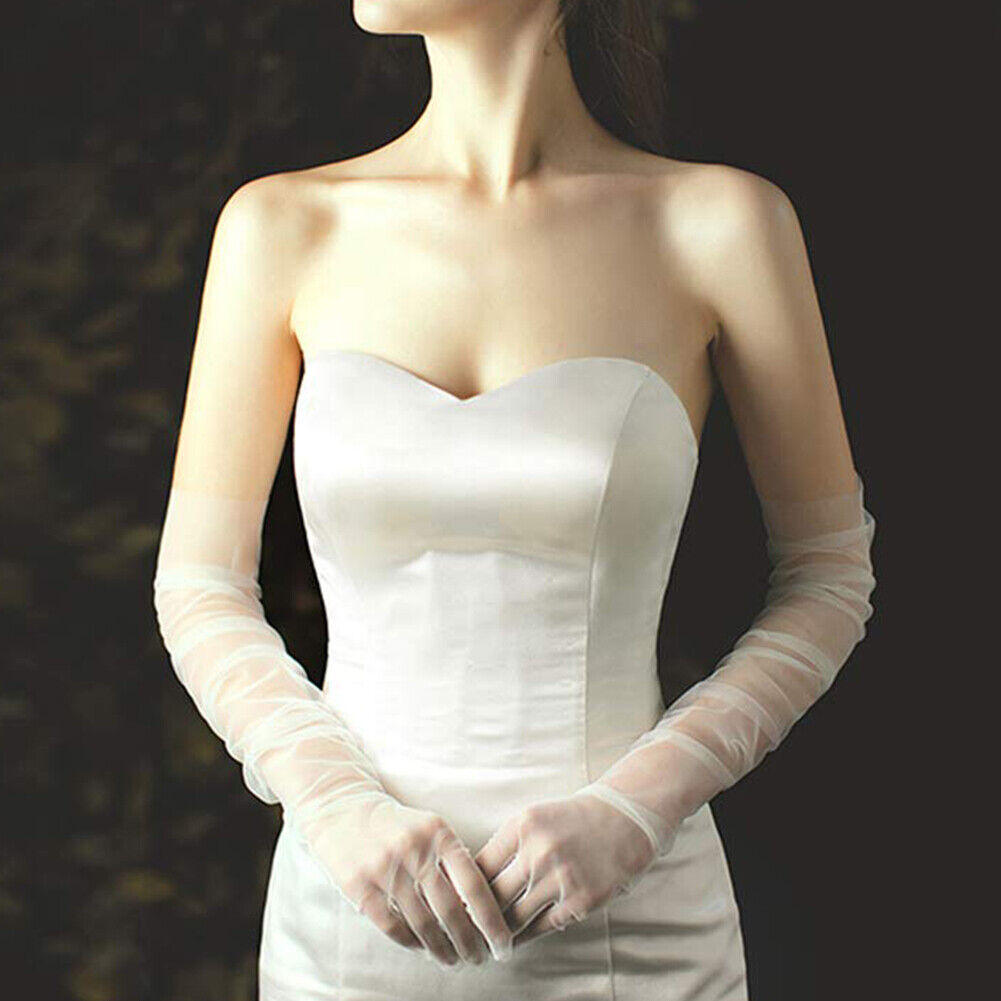 US 1~2 Paris 27'' Wedding Bridal Prom Sheer Tulle Long Elbow Gloves Party Opera