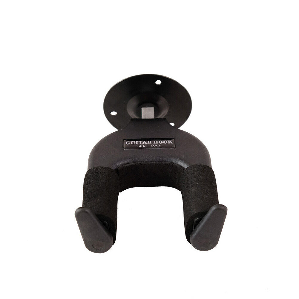 US 1-2 Pc Guitar Wall Hanger Mount Stand Guitar Black Stand Wall Mount Auto Lock