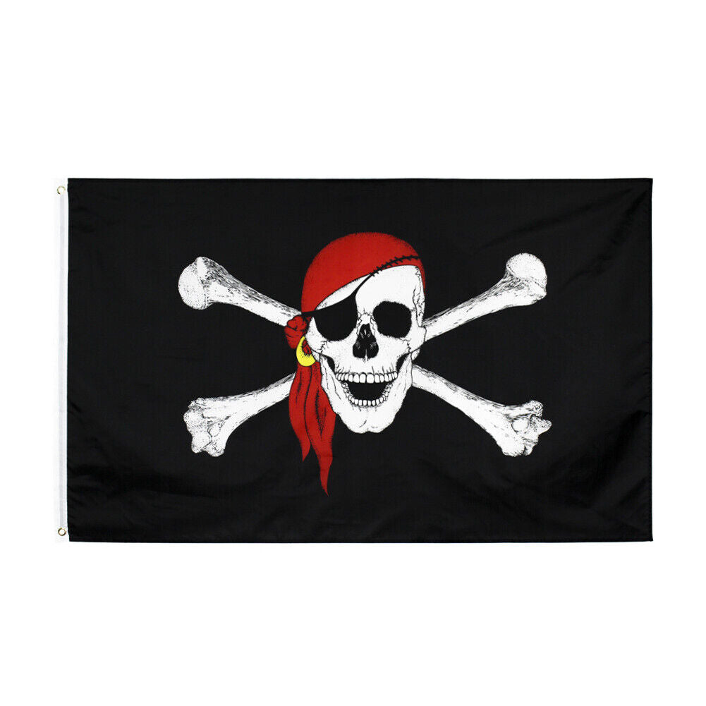 US 2-4 Pcs 3x5 Ft Jolly Roger Pirate Red Bandana Skull Flag Brass Grommet Banner