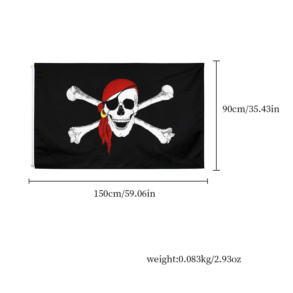 US 2-4 Pcs 3x5 Ft Jolly Roger Pirate Red Bandana Skull Flag Brass Grommet Banner