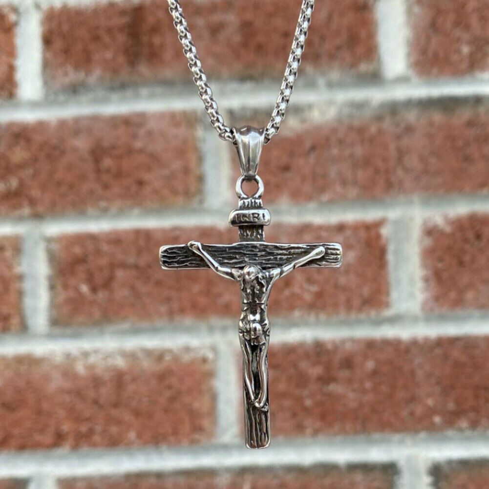 US 1-2 Pack Stainless Steel Jesus Christ Crucifix Cross Pendant Necklace For Men