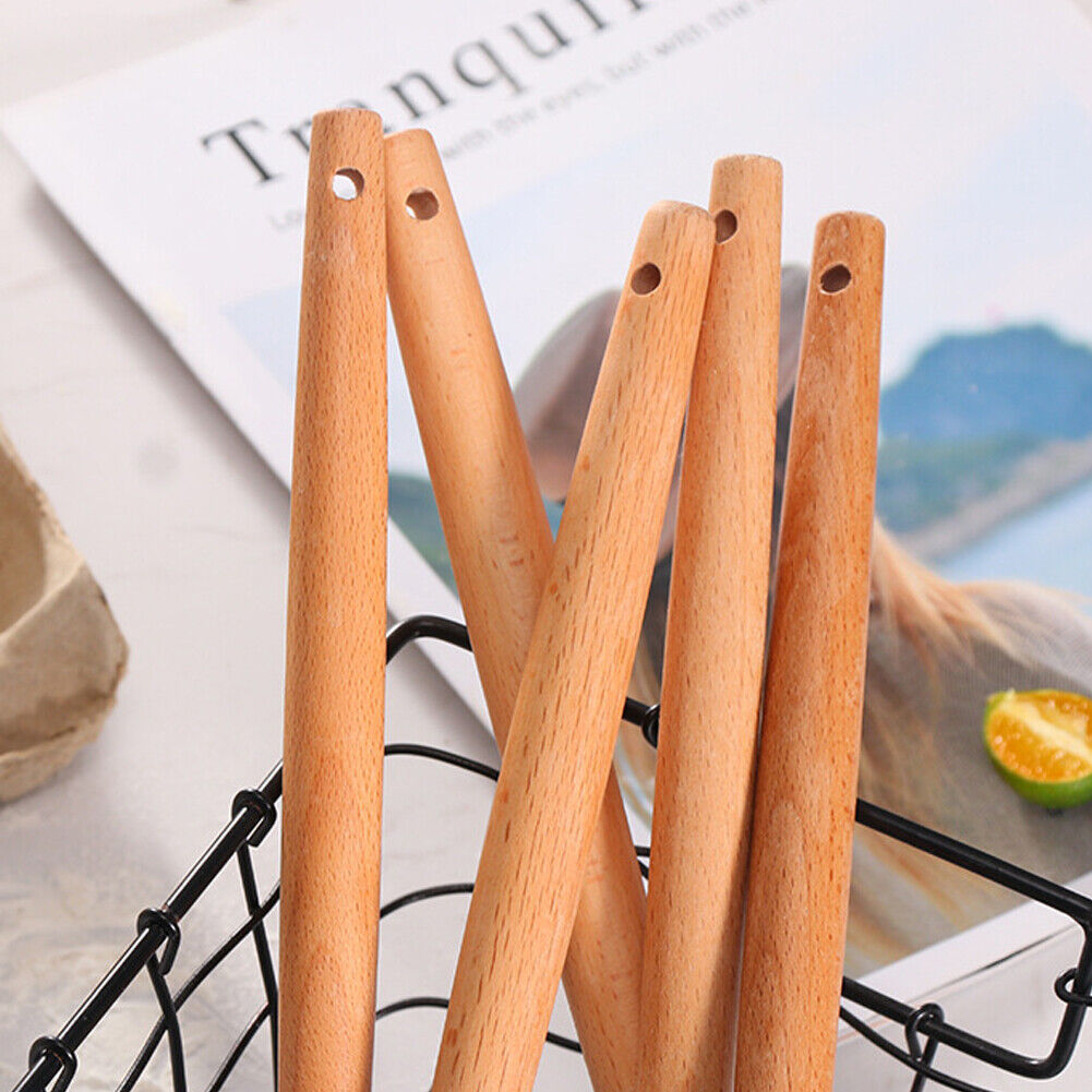 US 11 Pcs Kitchen Cooking Utensils Set Wooden Handle Silicone Heat Resistant