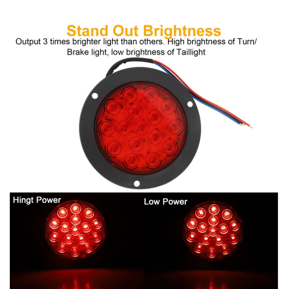US 2-4 Pack 4" 16 LED Round Led Trailer Tail Brake Stop Turn Lights Waterproof