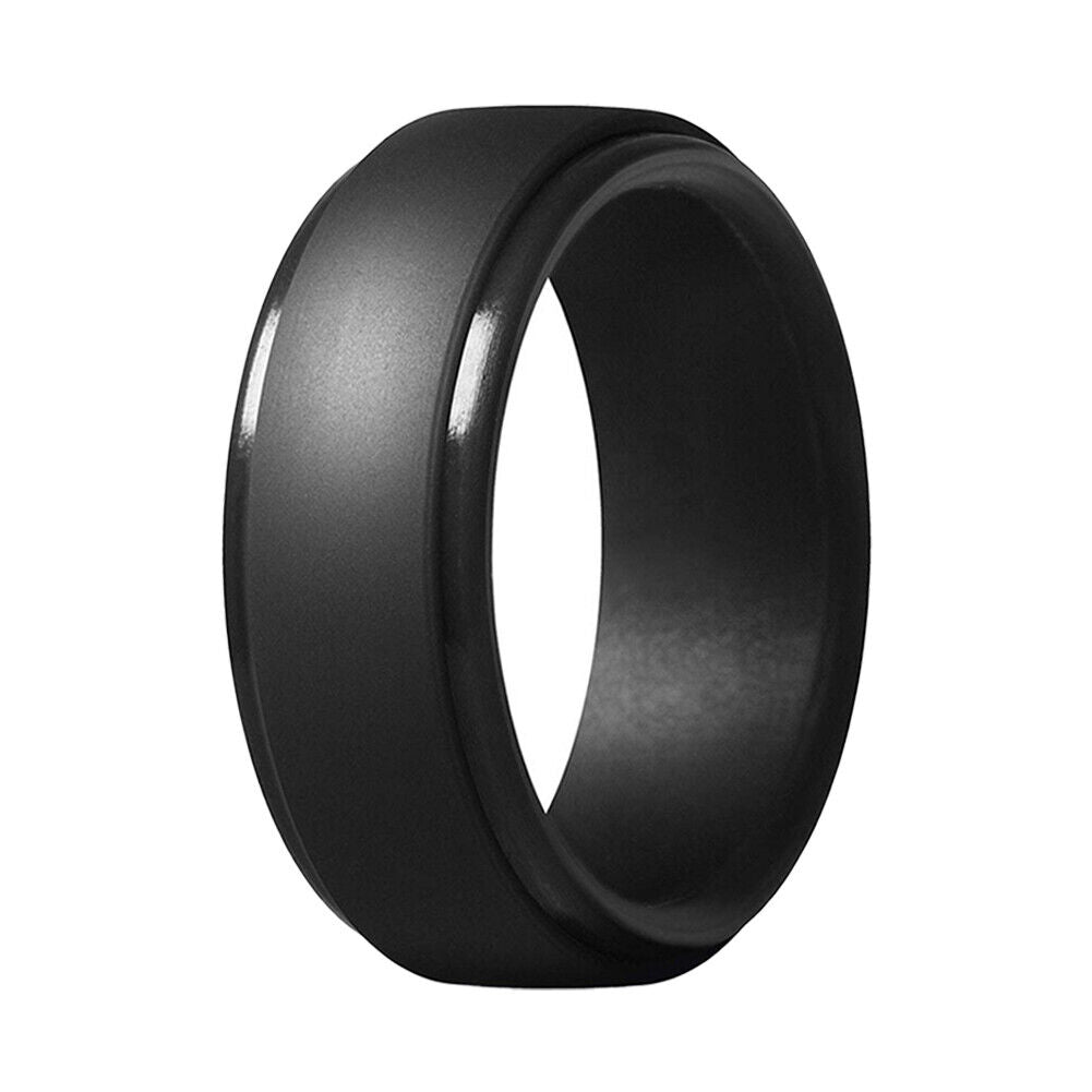 US 1-2 Pcs Men's Black Polish 9mm Silicone Wedding Ring Band Rubber Engagement